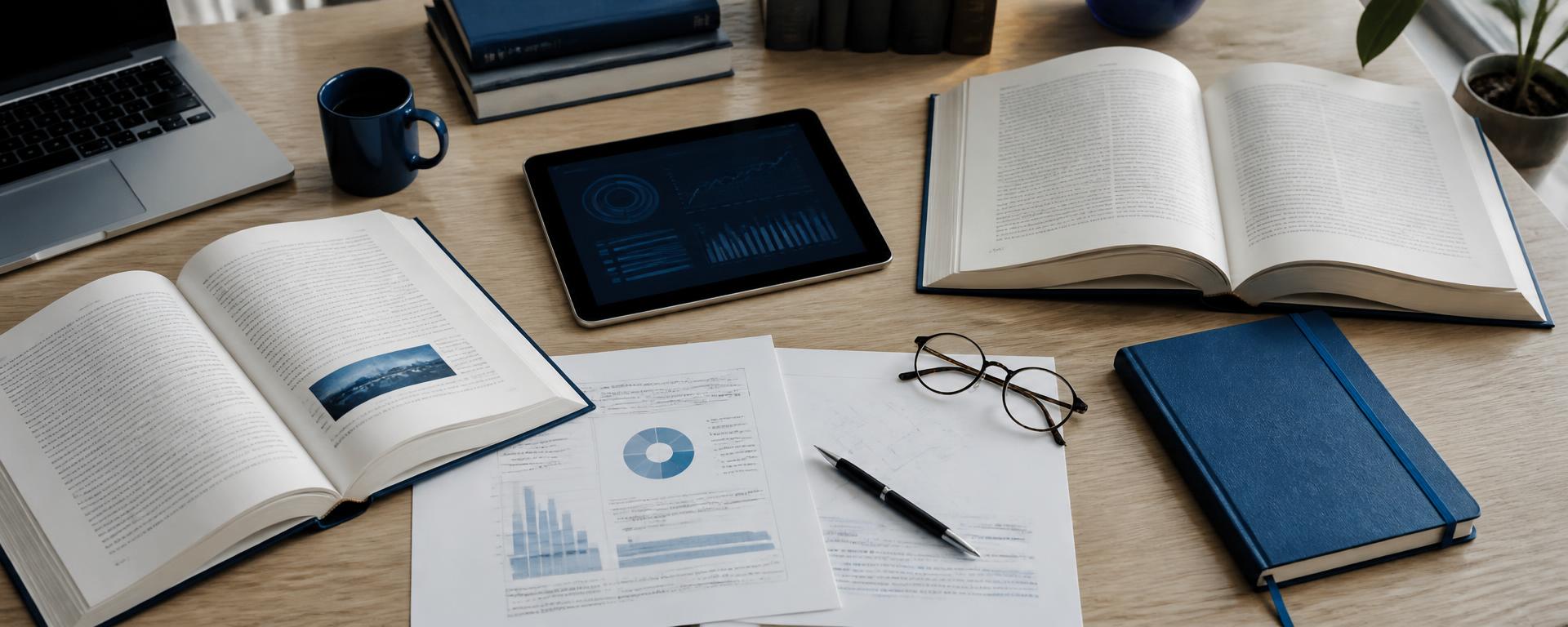 Ambiente de estudo com livros e tecnologia